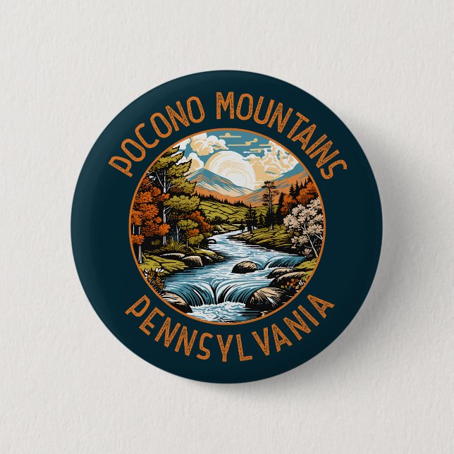 Pocono Mountains Pennsylvania Sunset Retro Art 6 Cm Round Badge (Front)