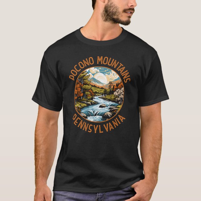 Pocono Mountains Pennsylvania Sunset Retro Art T-Shirt (Front)