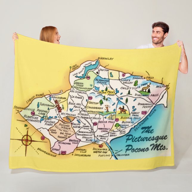  Pocono Mtns Vintage Map  Fleece Blanket (In Situ)