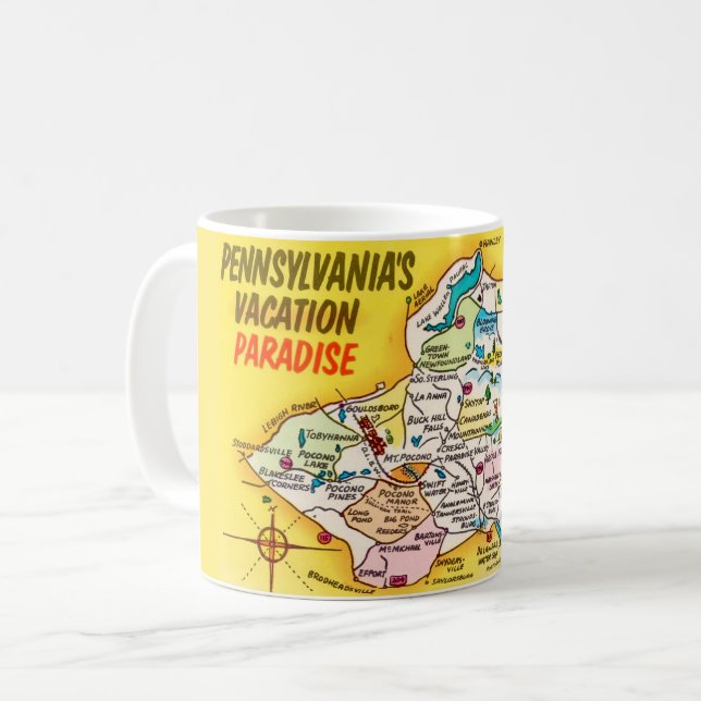  Pocono Mtns Vintage Map Mug (Front Left)