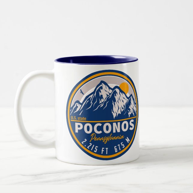 Poconos Pennsylvania Retro Mountains Souvenirs Two-Tone Coffee Mug (Left)