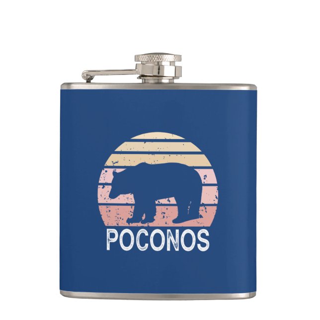 Poconos Retro Bear Hip Flask (Front)