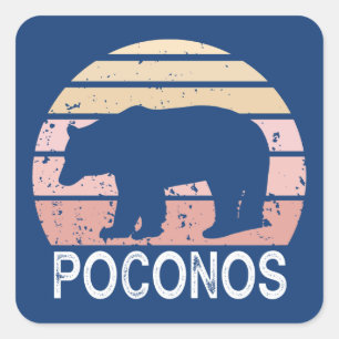 Poconos Retro Bear Square Sticker