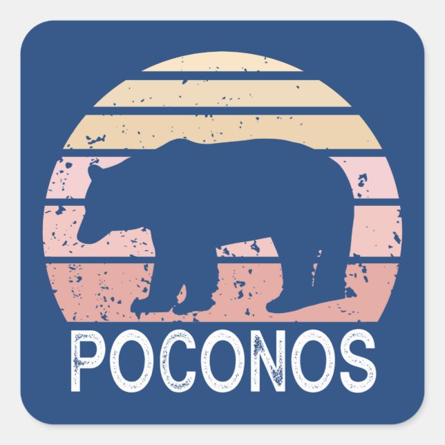 Poconos Retro Bear Square Sticker (Front)