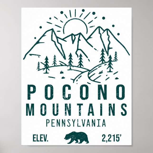 Poconos Retro Pennsylvania Mountains 60s Poster (Front)