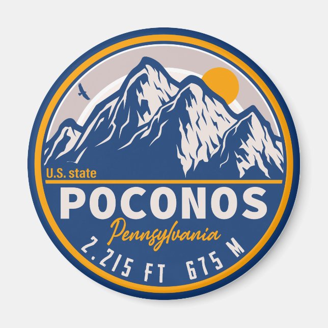 Poconos Retro Pennsylvania Mountains Magnet (Front)