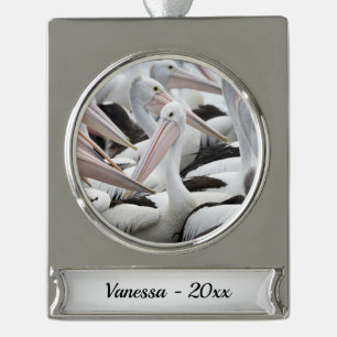 Pod of Pelicans Silver Plated Banner Ornament