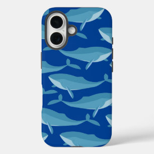 Pod of Whales Swimming Dark Blue iPhone 16 Case