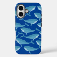Pod of Whales Swimming Dark Blue