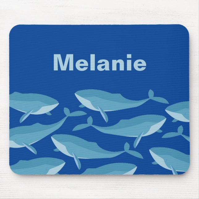 Pod of Whales Swimming Dark Blue Personalised Mouse Pad (Front)