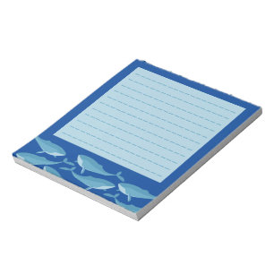 Pod of Whales Swimming Lined Blue Notepad