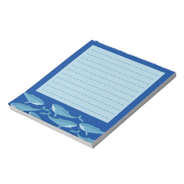 Pod of Whales Swimming Lined Blue Notepad (Rotated)