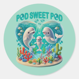 "Pod Sweet Pod" Whale Family Classic Round Sticker