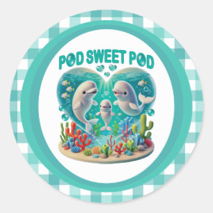"Pod Sweet Pod" Whale Family Classic Round Sticker