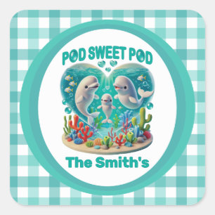 "Pod Sweet Pod" Whale Family Customisable Square Sticker