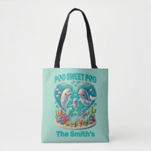 "Pod Sweet Pod" Whale Family Customisable Tote Bag