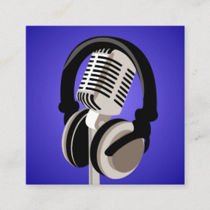 Podcast Microphone Headphones Blue Square Business Card