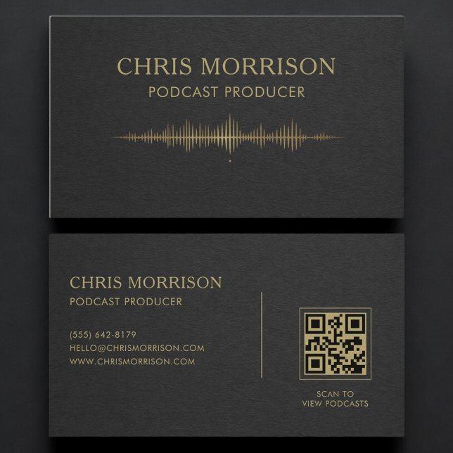 Podcast Producer Black Gold QR Code Business Card (Creator Uploaded)