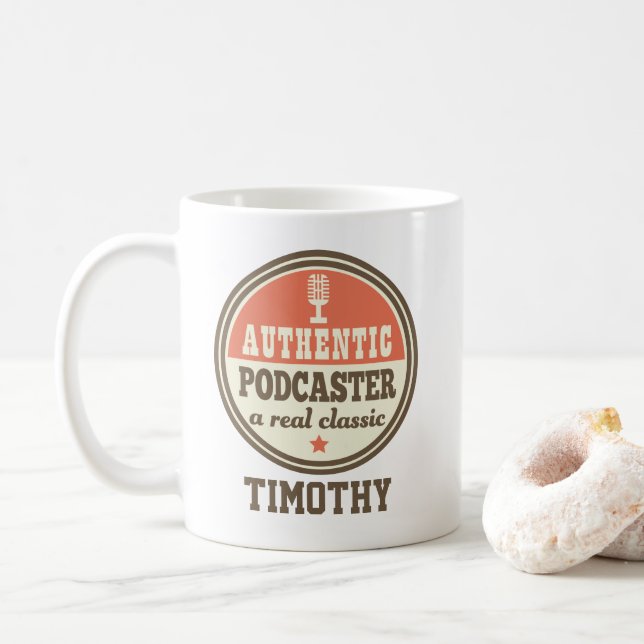 Podcaster Gift Funny Podcasting Jornalist Coffee Mug (With Donut)