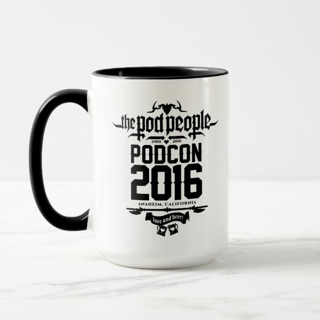 PODCON 2016 logo black vertical mugs and such. (Left)