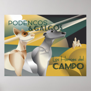 Podenco and Galgo Vintage Art Deco Style  Poster