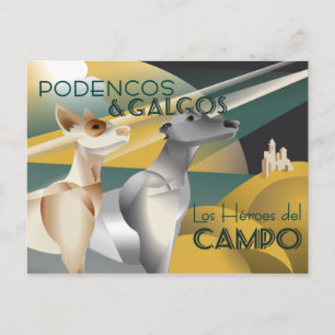Podenco and Galgo Vintage Art Deco Style  Poster Postcard
