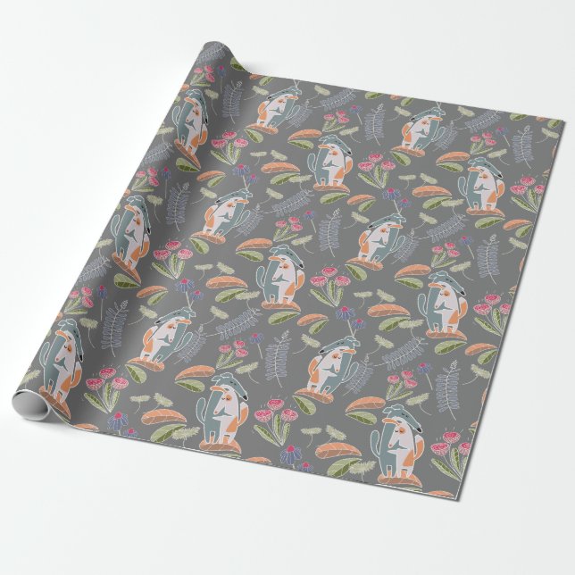 Podenco Dog and Galgo Pretty Grey Cartoon Wrapping Paper (Unrolled)