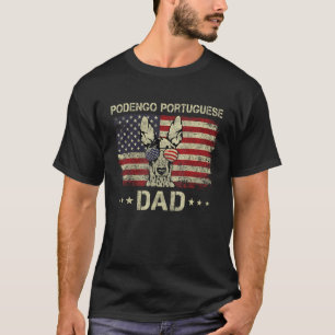 Podengo Portuguese Dad Dog  American Flag 4th Of J T-Shirt