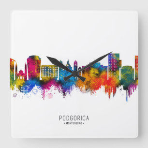 Podgorica Montenegro Skyline Square Wall Clock