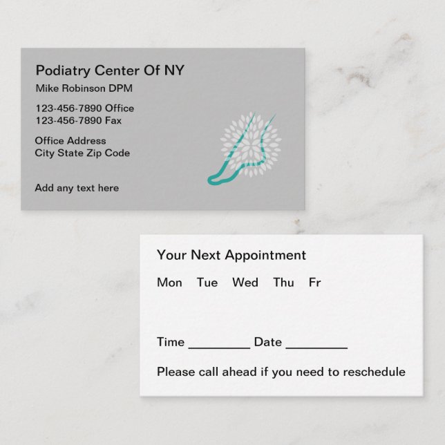 Podiatrist Appointment Medical Business Cards (Front/Back)
