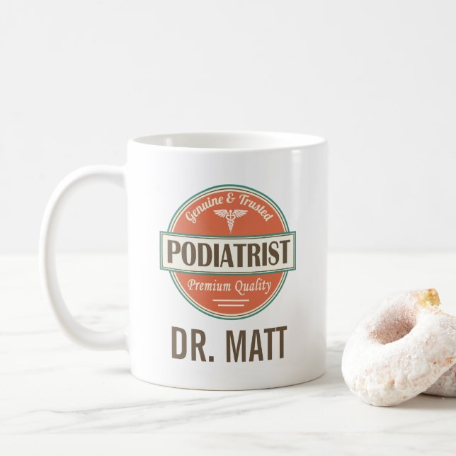 Podiatrist Foot Doctor Themed Personalised Gift Coffee Mug (With Donut)