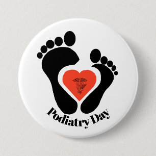 Podiatry Day Button Pair of Feet & Medical Symbol