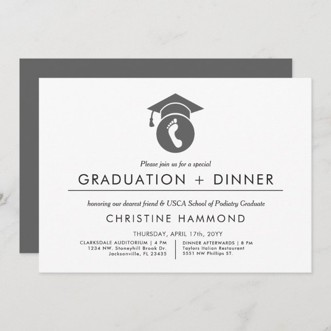 Podiatry Foot Doctor Graduation | Minimalist  Invitation (Front/Back)
