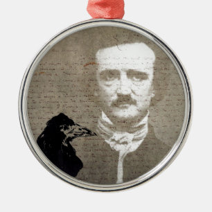 Poe And The Raven Grunge Digital Art Metal Ornament