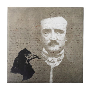 Poe And The Raven Grunge Digital Art Tile