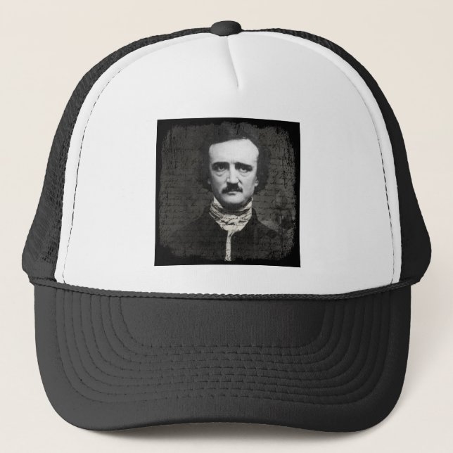 Poe Black and White Grunge Trucker Hat (Front)