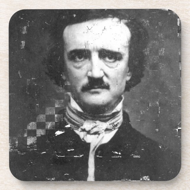 Poe Grunge Black and White Coaster (Front)