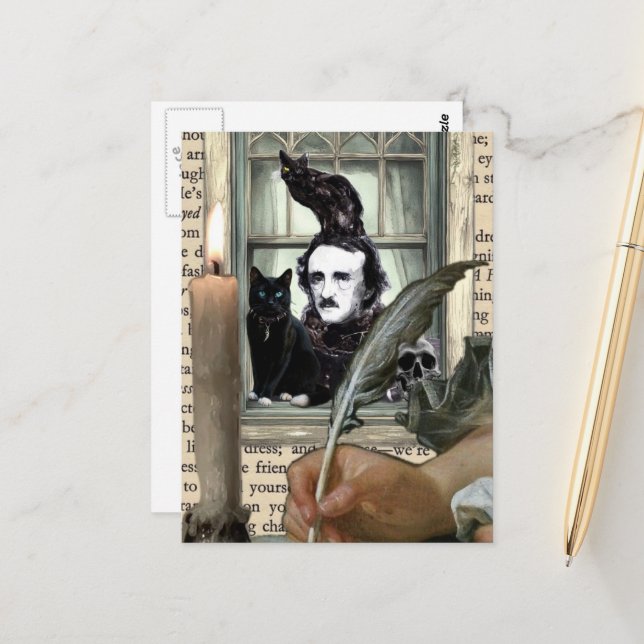 Poe Mixed Media Collage Postcard (Front/Back In Situ)