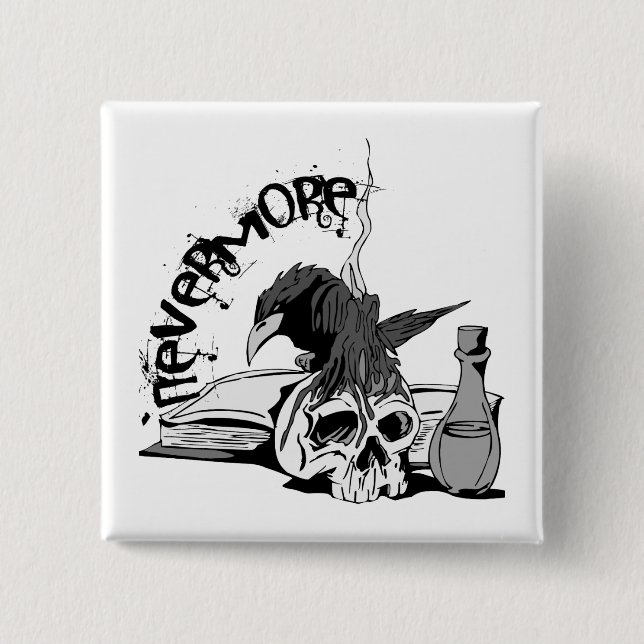 Poe Nevermore Raven Skull & Book 15 Cm Square Badge (Front)