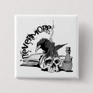 Poe Nevermore Raven Skull & Book 15 Cm Square Badge