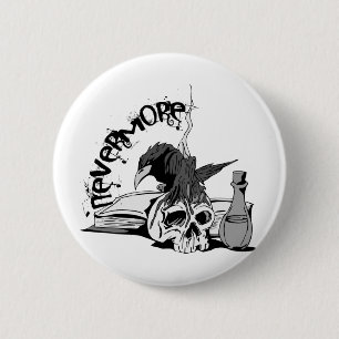Poe Nevermore Raven Skull & Book 6 Cm Round Badge