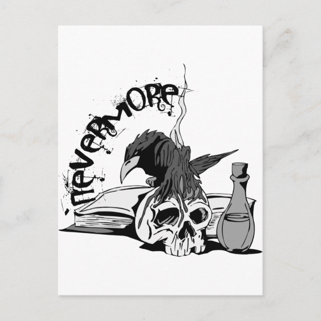 Poe Nevermore Raven Skull & Book Postcard (Front)