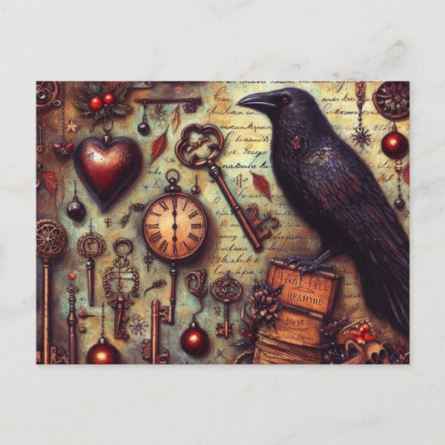 Poe Raven Collage Postcard (Front)