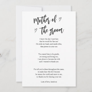 Poem Card For Mother of the groom hearts  
