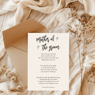 Poem Card For Mother of the groom hearts
