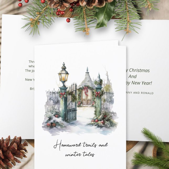 Poem Green Red Snow Nordic Winter Scene Christmas Holiday Card (Creator Uploaded)