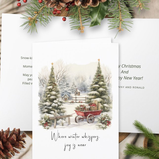 Poem Green White Snow Pine Forest Christmas Tree Holiday Card (Creator Uploaded)