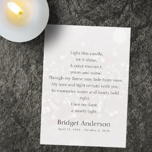 Poem Memorial Light A Candle Celebration of Life Place Card