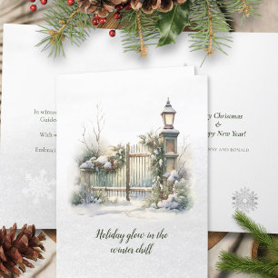 Poem Nordic Winter Green Red Snow Christmas Wreath Holiday Card