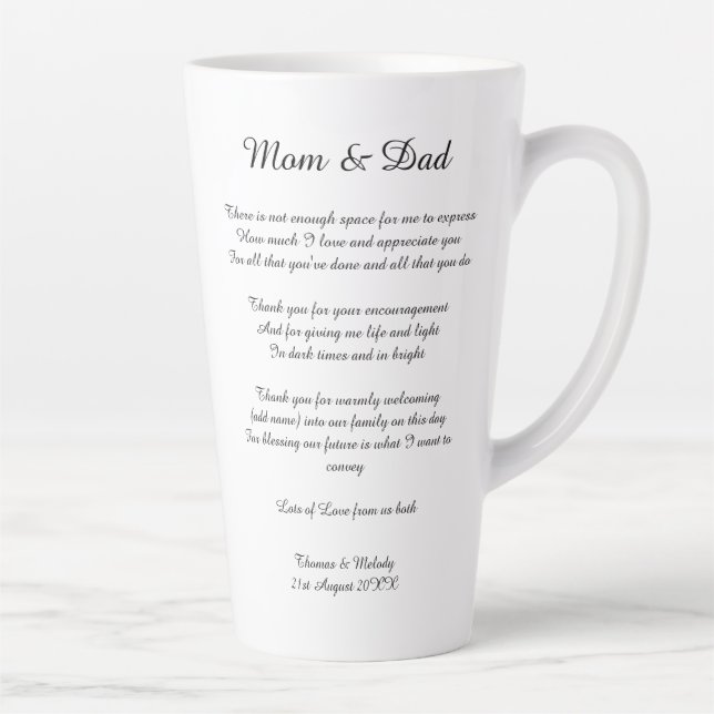 Poem Parents Bride Groom Wedding Thank You Gift Latte Mug (Right)